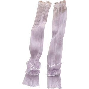 Women's Ruffle Lilac Purple Fabric Fingerless Mesh Sheer Arm Sleeves Hem Gloves